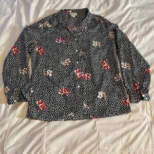 Levi Strauss Vintage Button Up Large Black White Floral Made in USA Cottagecore